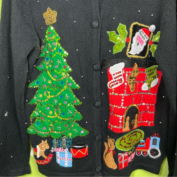 Holiday Christmas Tree Sweater Basic Editions cardigan size S - Picture 2 of 5